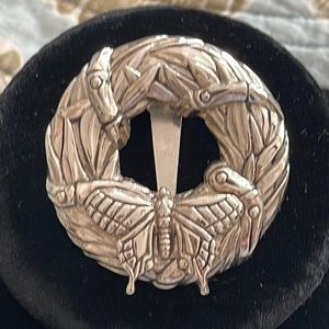 John Hardy rhodium plated bamboo and butterfly  hair clip barrette pin signed